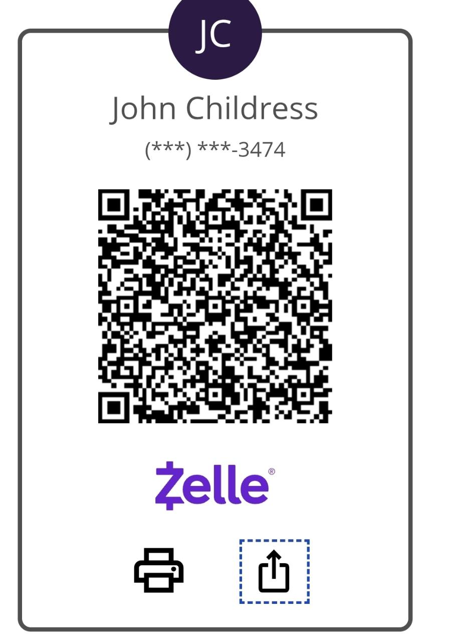 Zelle QR code for John Childress, phone number ending 3474